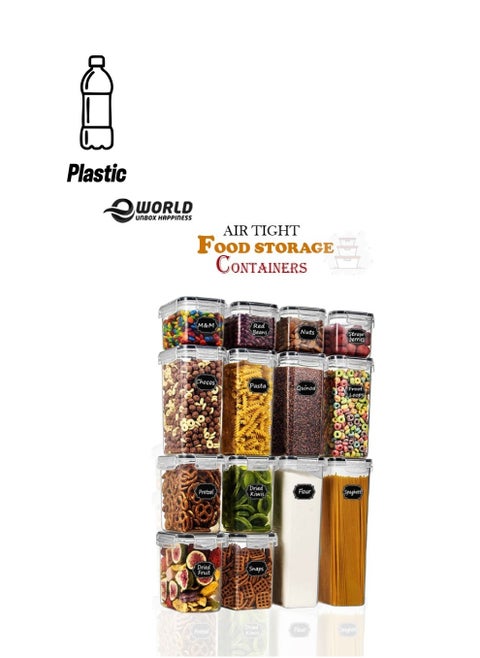 Pack of 14 Food Storage Container Space Saving Plastic Cereal Keeper with Air Tight Lid