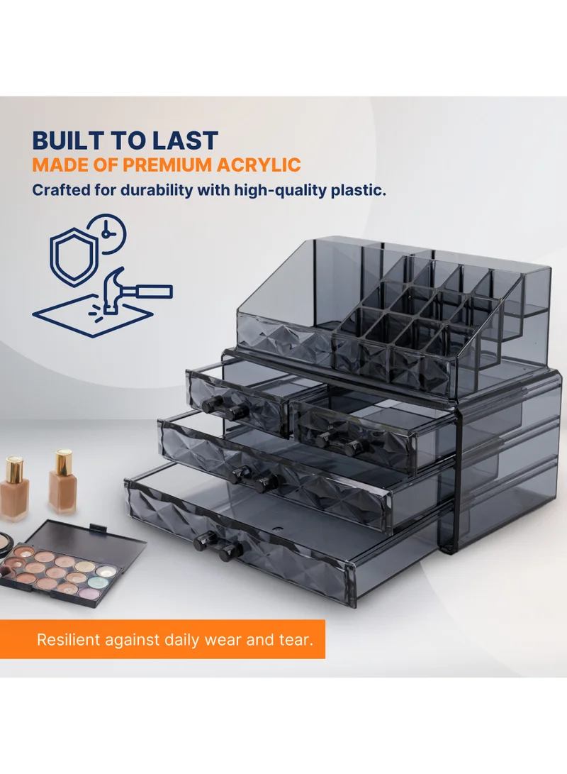 AC&L AC&L Makeup Organizer, Cosmetic Storage Display Box With 4 Drawers For Make Up, Brushes, Perfumes, Skincare, Acrylic Organizer Ideal For Vanity (Black)