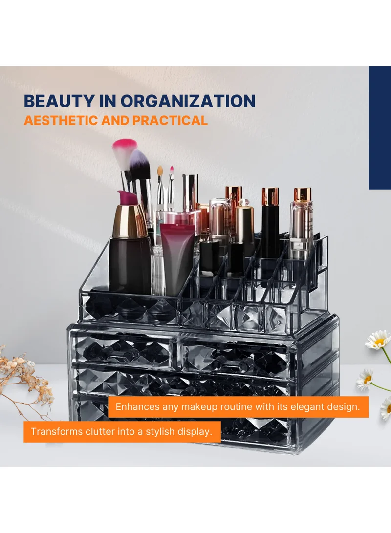 AC&L AC&L Makeup Organizer, Cosmetic Storage Display Box With 4 Drawers For Make Up, Brushes, Perfumes, Skincare, Acrylic Organizer Ideal For Vanity (Black)
