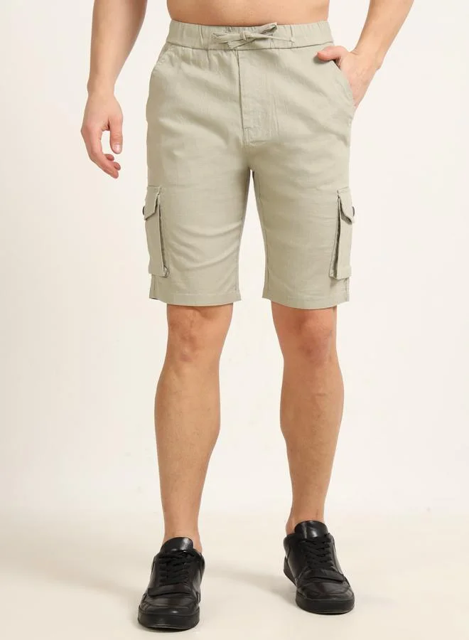 Bushirt Bushirt Men Green Cargo Linen Shorts