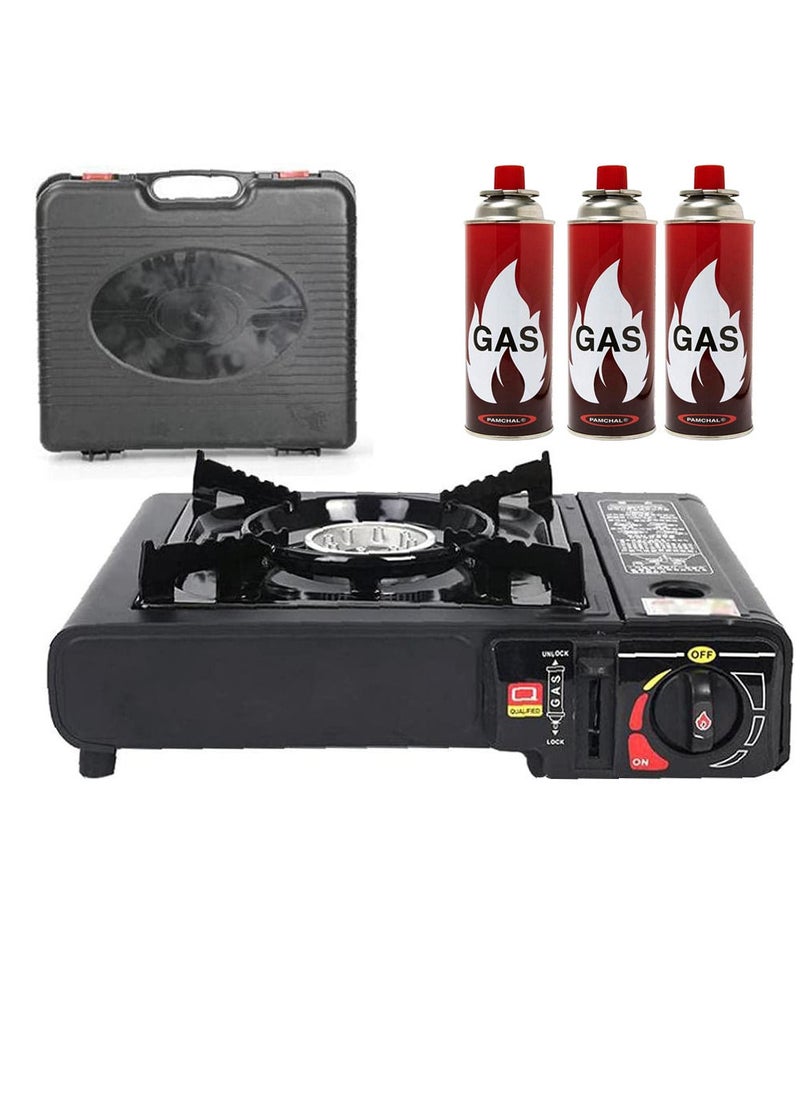 GO2CAMPS Camping Stove with 3-Piece Butane Gas Catridge -Two Way - Black/Orange/Red  - Image 1