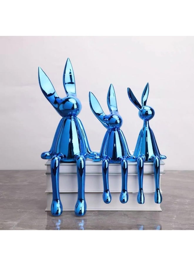 YINZUO YINZUO Set of 3 Modern Bunny Sculptures - Abstract Sitting Rabbit Figurines for Home and Office Décor (Blue)  - Image 1