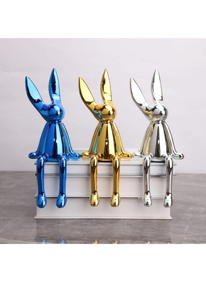 YINZUO YINZUO Set of 3 Modern Bunny Sculptures - Abstract Sitting Rabbit Figurines for Home and Office Décor (Blue)  - Image 2