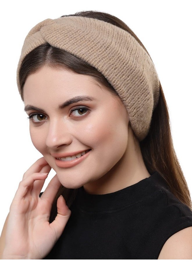 Vogue Hair Accessories - Vogue Hair Accessories Soft Knot Woolen Knitted Warm Head Band for Women, Pack of 1 - Beige - Image 1