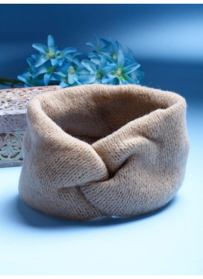 Vogue Hair Accessories - Vogue Hair Accessories Soft Knot Woolen Knitted Warm Head Band for Women, Pack of 1 - Beige - Image 1