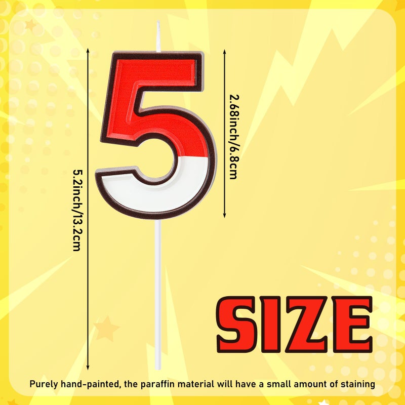 Conelist Cartoon Red and White Birthday Cake Candle Numeral Birthday Cake Topper for Animated Decoration Cartoon Party Supplies (Number 5) - Image 3