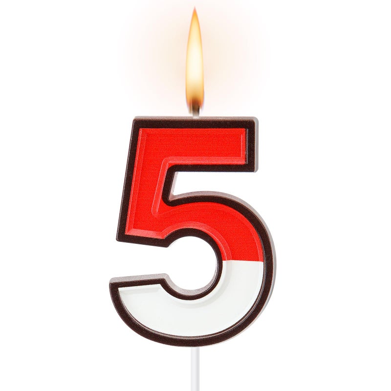 Conelist Cartoon Red and White Birthday Cake Candle Numeral Birthday Cake Topper for Animated Decoration Cartoon Party Supplies (Number 5) - Image 1