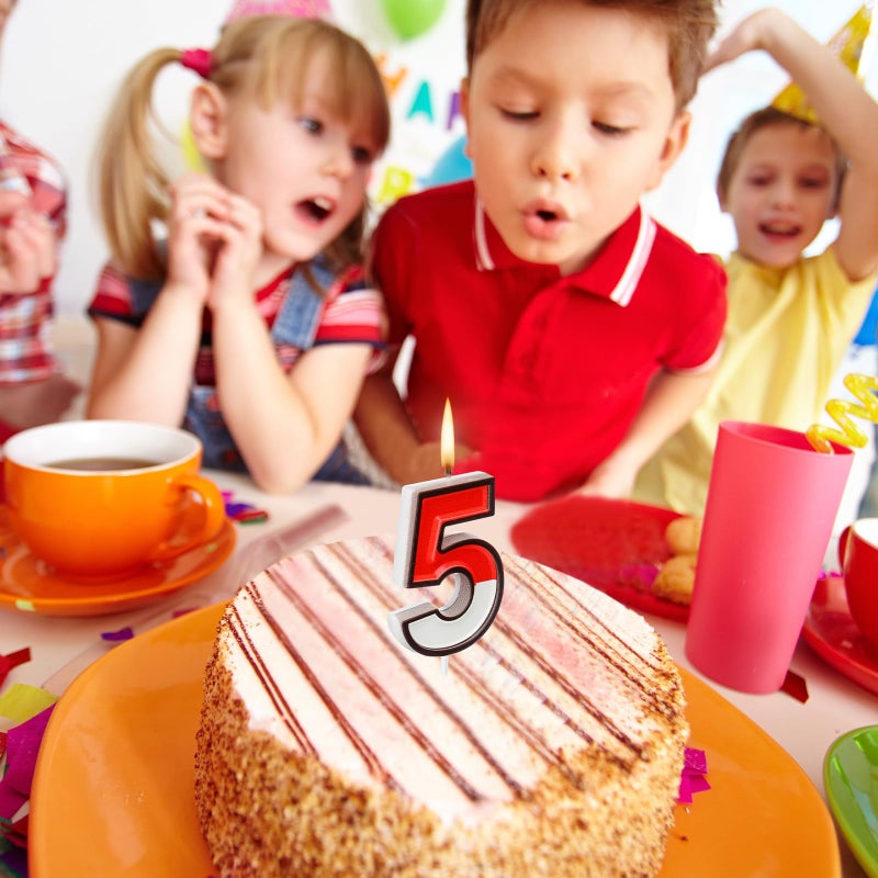 Conelist Cartoon Red and White Birthday Cake Candle Numeral Birthday Cake Topper for Animated Decoration Cartoon Party Supplies (Number 5) - Image 4