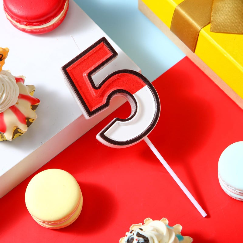 Conelist Cartoon Red and White Birthday Cake Candle Numeral Birthday Cake Topper for Animated Decoration Cartoon Party Supplies (Number 5) - Image 2