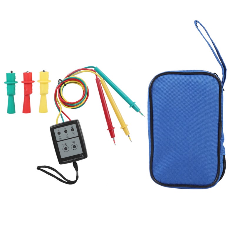 Phase Sequence Indicator 60-600V AC LED Buzzer Phase Open Tester - Portable Design with Clips for Industrial Maintenance - Image 1