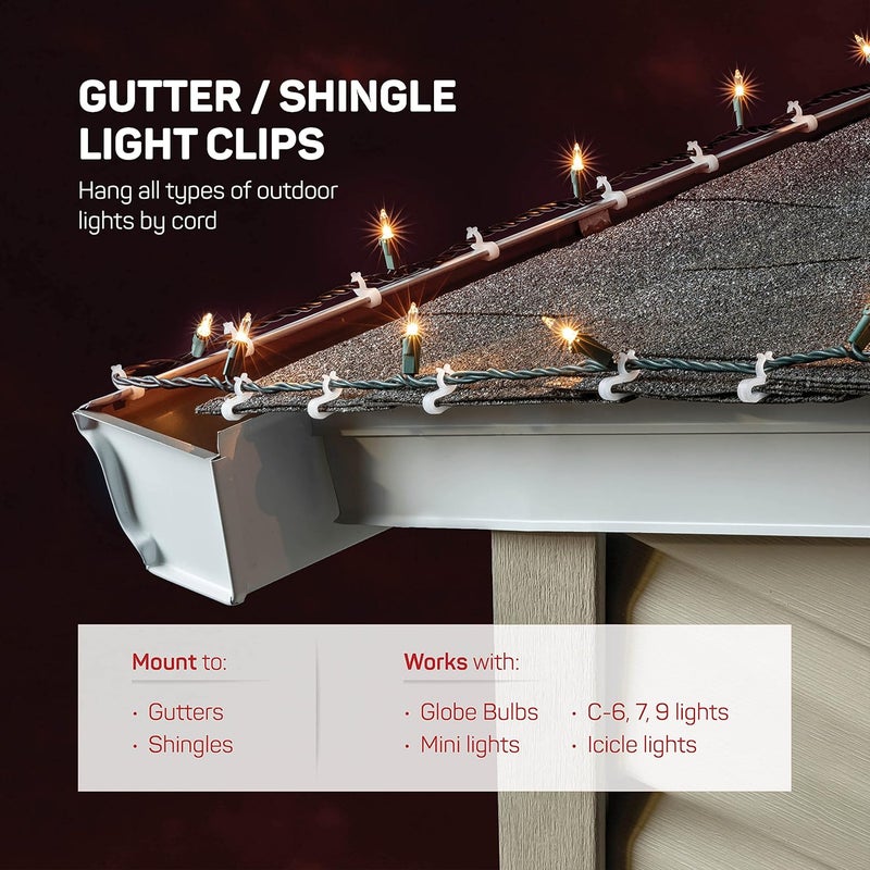 SEWANTA Christmas Light Clips - Set of 200 Mini Clips for Gutters and Shingles - Hanging Outdoor Lights - USA Made - No Tools Required - Image 3