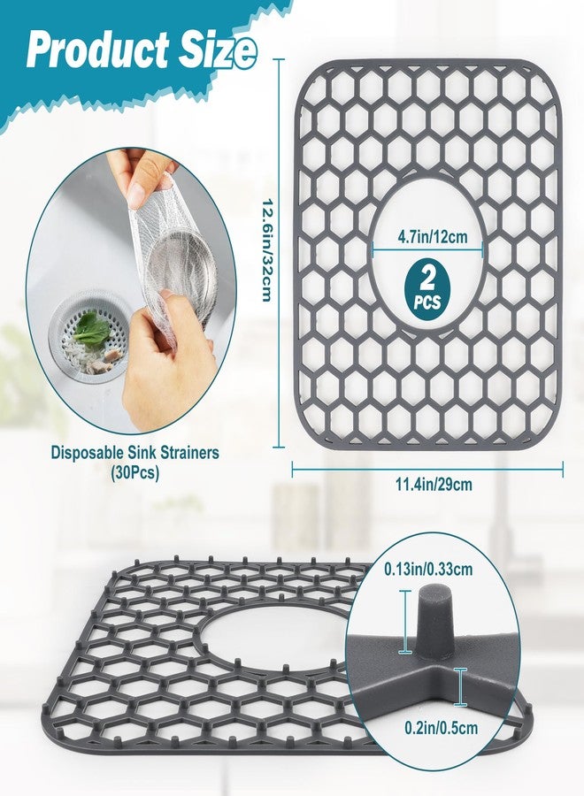 Starry Sink Protectors for Kitchen Sink, 2 PCS Silicone Kitchen Sink Protector Mats 12.6" x 11.4" for Bottom of Sink Stainless Steel Faucet Mat with 30Pcs Disposable Strainers - Image 2