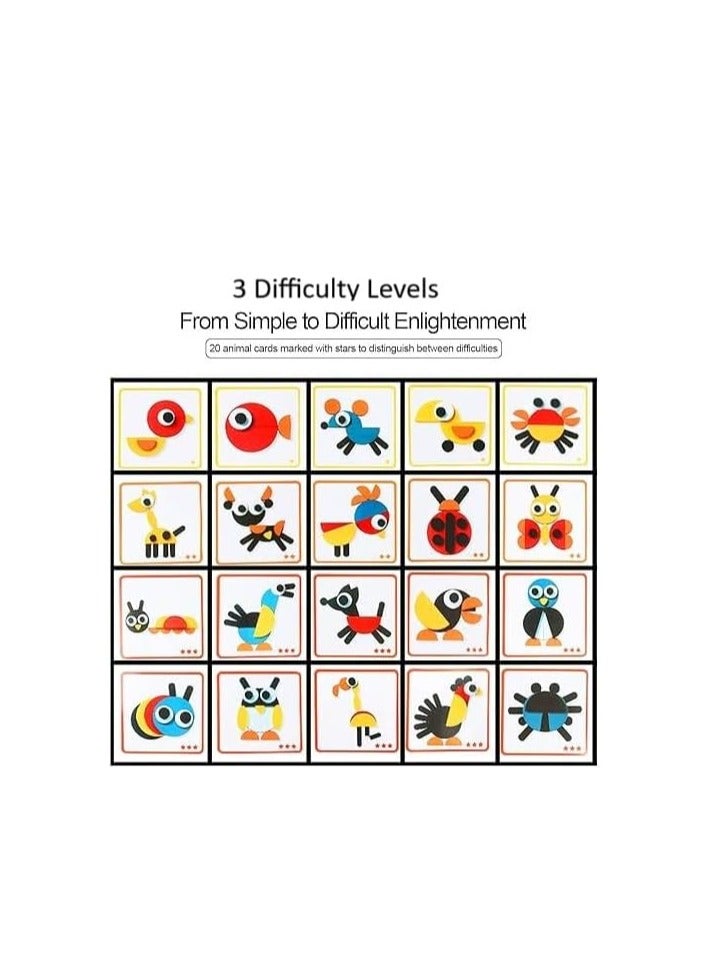 Animal Shapes Puzzle 29 Wooden Blocks Pieces 20 Design Cards Storage Bag Learning Educational Fun Entertainment Pattern Game for Kids  - Image 4