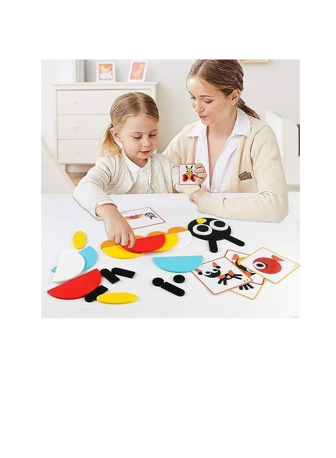 Animal Shapes Puzzle 29 Wooden Blocks Pieces 20 Design Cards Storage Bag Learning Educational Fun Entertainment Pattern Game for Kids  - Image 2