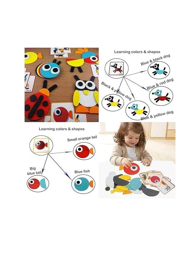 Animal Shapes Puzzle 29 Wooden Blocks Pieces 20 Design Cards Storage Bag Learning Educational Fun Entertainment Pattern Game for Kids  - Image 5