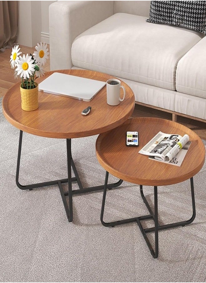 Set of 2 nesting coffee table, wooden walnut coffee table rustic coffee Table mid-century modern round coffee tables center table for living room bedroom office furniture easy assembly
