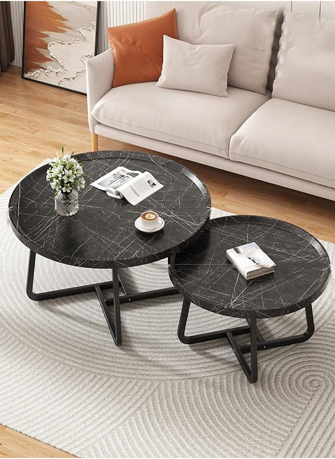 Set of 2 nesting coffee table, wooden walnut coffee table rustic coffee Table mid-century modern round coffee tables center table for living room bedroom office furniture easy assembly