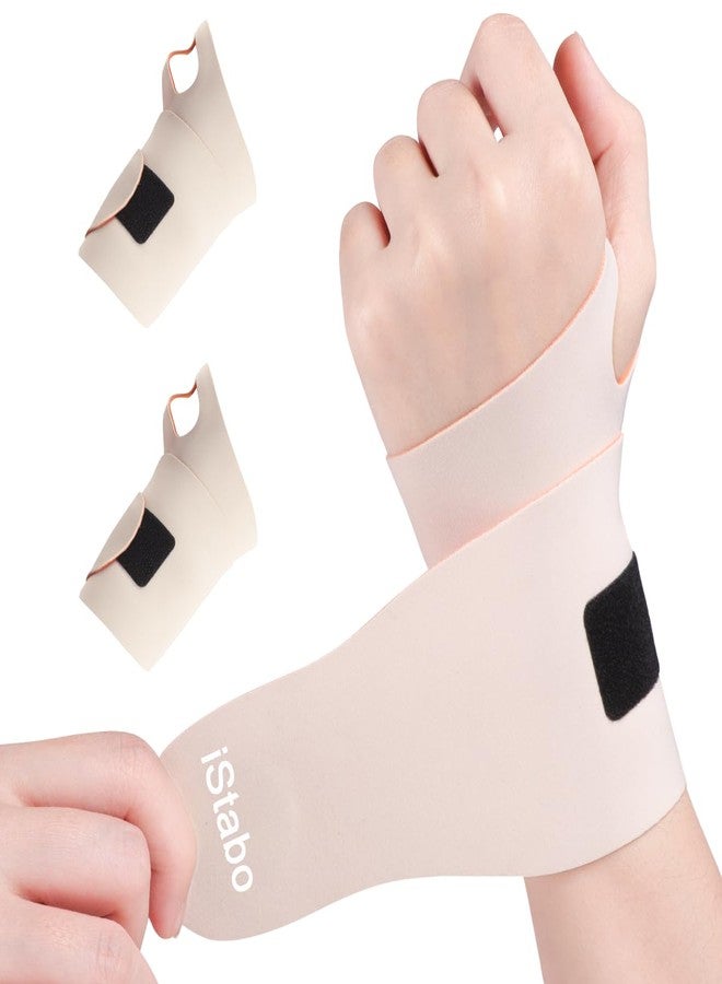 iStabo 2 Pack Wrist Brace Support for Carpal Tunnel Pain Relief, Ultra Thin Elastic for Tear, Ulnar Wrist wraps Repetitive Wrist Use Injury, Fit Left or Right Hand, Small and Medium Hands Sizes - Image 1