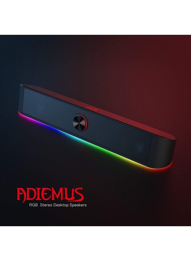 REDRAGON GS560 RGB Desktop Soundbar, 2.0 Channel Computer Speaker with Dynamic Lighting Bar Audio-Light Sync/Display, Touch-Control Backlit with Volume Knob, USB Powered w/ 3.5mm Cable - Image 2