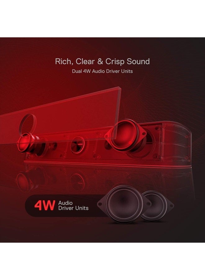 REDRAGON GS560 RGB Desktop Soundbar, 2.0 Channel Computer Speaker with Dynamic Lighting Bar Audio-Light Sync/Display, Touch-Control Backlit with Volume Knob, USB Powered w/ 3.5mm Cable - Image 5