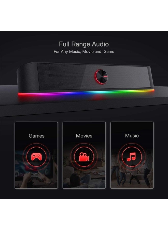 REDRAGON GS560 RGB Desktop Soundbar, 2.0 Channel Computer Speaker with Dynamic Lighting Bar Audio-Light Sync/Display, Touch-Control Backlit with Volume Knob, USB Powered w/ 3.5mm Cable - Image 3