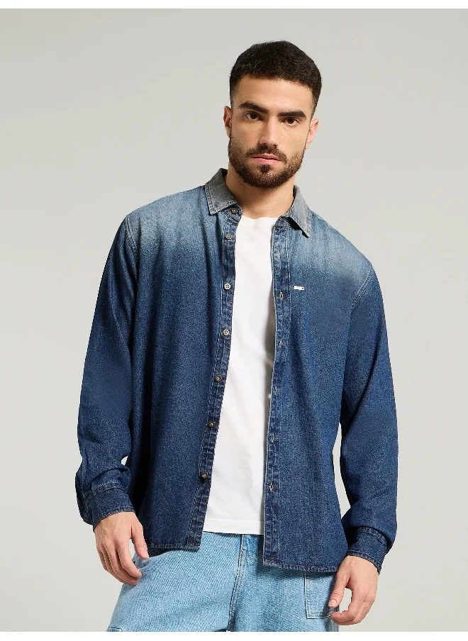 بيونغ Dark Blue Ombre Denim Shirt For Men