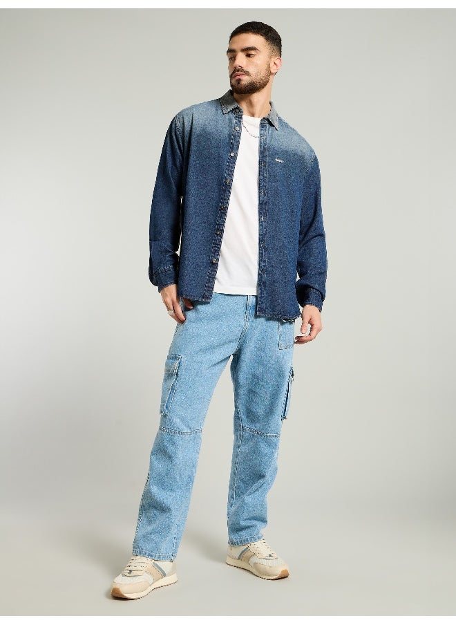 Beyoung - Dark Blue Ombre Denim Shirt For Men - Image 1