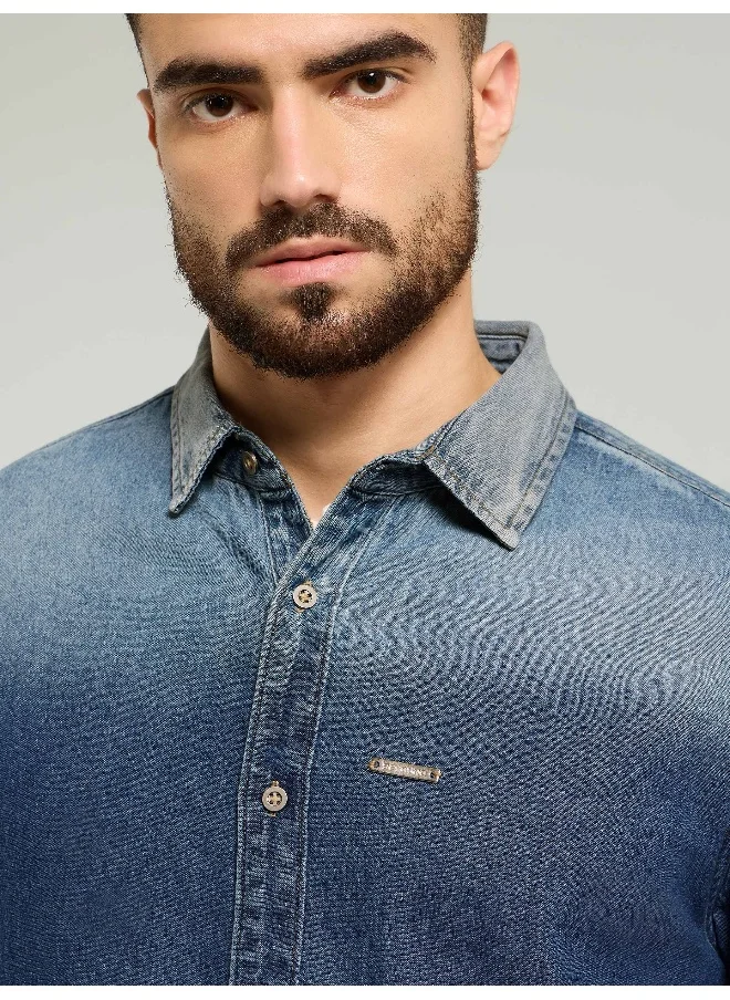 بيونغ Dark Blue Ombre Denim Shirt For Men