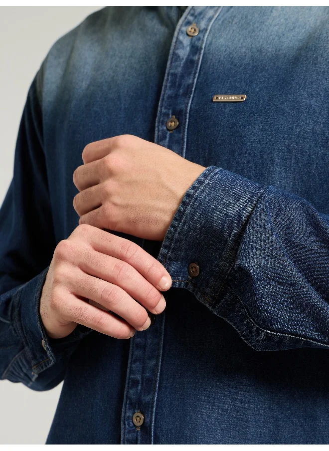 بيونغ Dark Blue Ombre Denim Shirt For Men