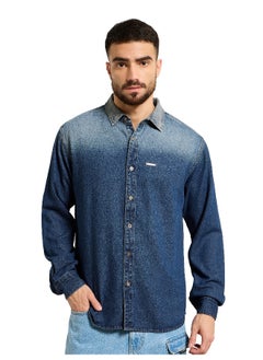 Dark Blue Ombre Denim Shirt For Men