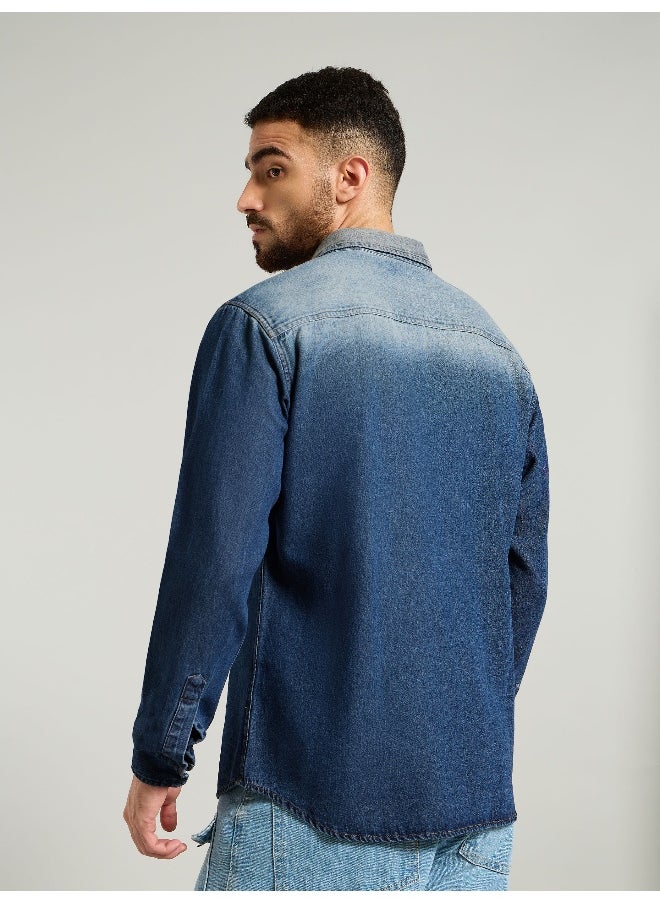 Beyoung - Dark Blue Ombre Denim Shirt For Men - Image 1