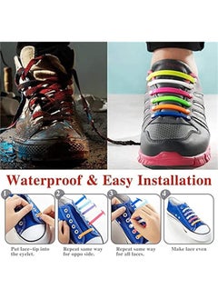 Bukela Silicone Lazy Shoe Laces, Hundreds of Elastic Shoe Laces, Stretchy Waterproof Sneakers No-Tie Shoe Laces, No-Tie Rubber Shoe Laces for Adults, 16 Pcs, Random Color  - Image 3
