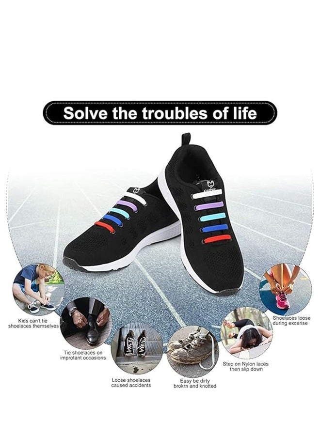 Silicone Lazy Shoe Laces, Hundreds of Elastic Shoe Laces, Stretchy Waterproof Sneakers No-Tie Shoe Laces, No-Tie Rubber Shoe Laces for Adults, 16 Pcs, Random Color