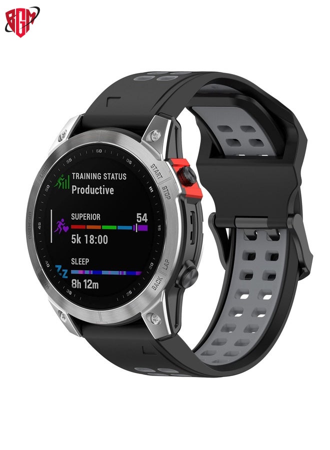 BGM Watch Band Strap For Garmin Fenix 7S / 6S / 5S Two-color Silicone Watch Band(Black Grey)  - Image 1