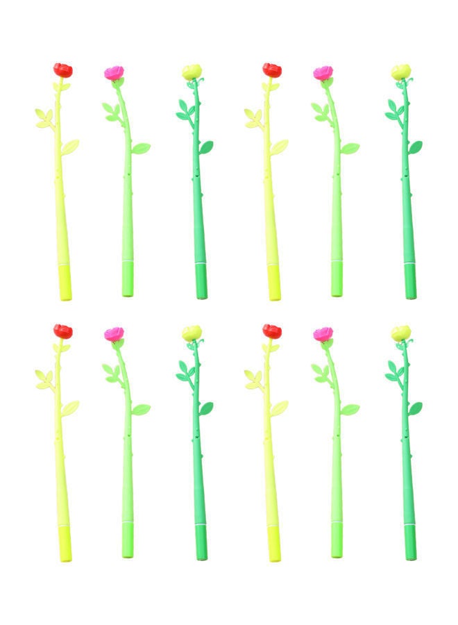 NIBEMINENT 12-Piece Silicone Beautiful Rose Flower Pen Multicolour