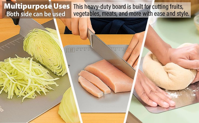 EcomAce Solutions EcomAce Stainless Steel Chopping Board 31.8 x 21 cm Medium – Heavy Duty Metal Cutting Board for Kitchen, Rust Resistant & Dishwasher Safe, Non Porous Surface for Vegetables, Fruits & Meat, Silver - Image 2