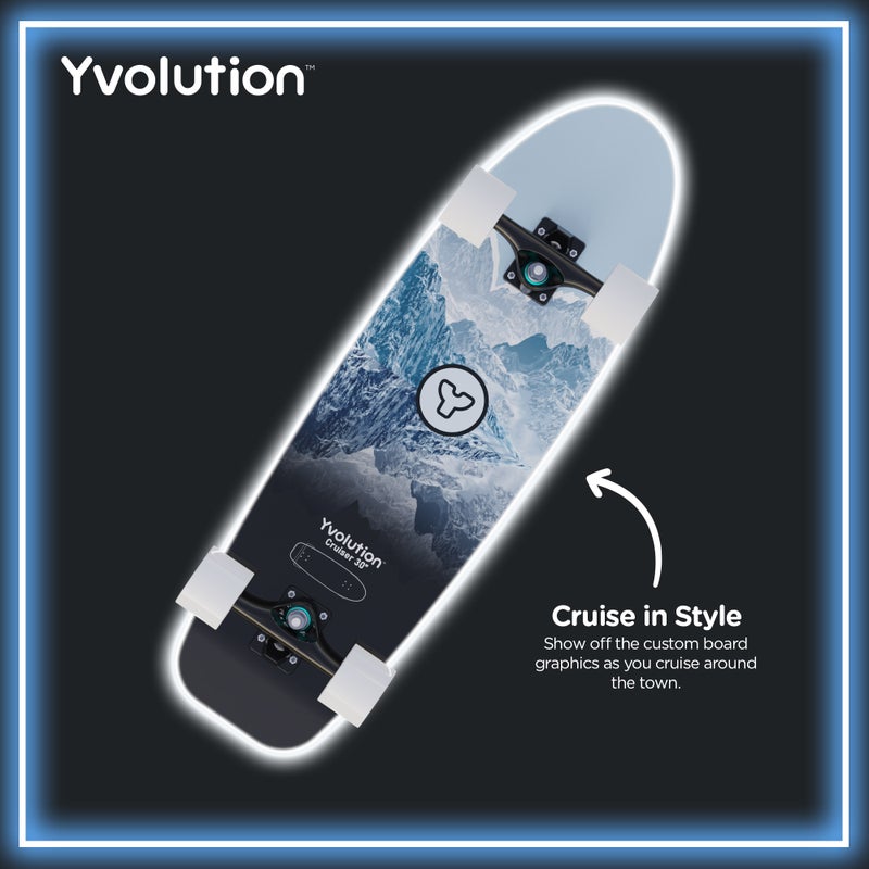 Yvolution Cruiser 30" Skateboard – Light-Up Maple Wood Deck with Dynamo Technology | Kids Age 5+, 60kg Max Weight, Vibrant Graphics – Blue (YS52B2) - Image 4