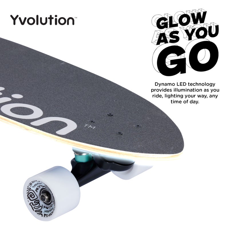 Yvolution Cruiser 30" Skateboard – Light-Up Maple Wood Deck with Dynamo Technology | Kids Age 5+, 60kg Max Weight, Vibrant Graphics – Blue (YS52B2) - Image 2