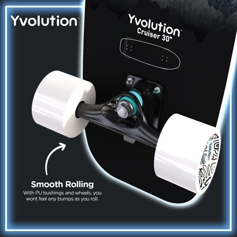 Yvolution Cruiser 30" Skateboard – Light-Up Maple Wood Deck with Dynamo Technology | Kids Age 5+, 60kg Max Weight, Vibrant Graphics – Blue (YS52B2) - Image 5