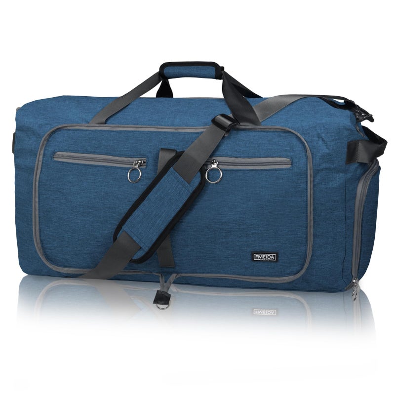 Fmeida 65L Duffle Bag with Shoes Compartment, Foldable Travel Duffel Bags for Men Women, Large Packable Travel Bag Water Repellent & Tear Resistant (Blue) - Image 1