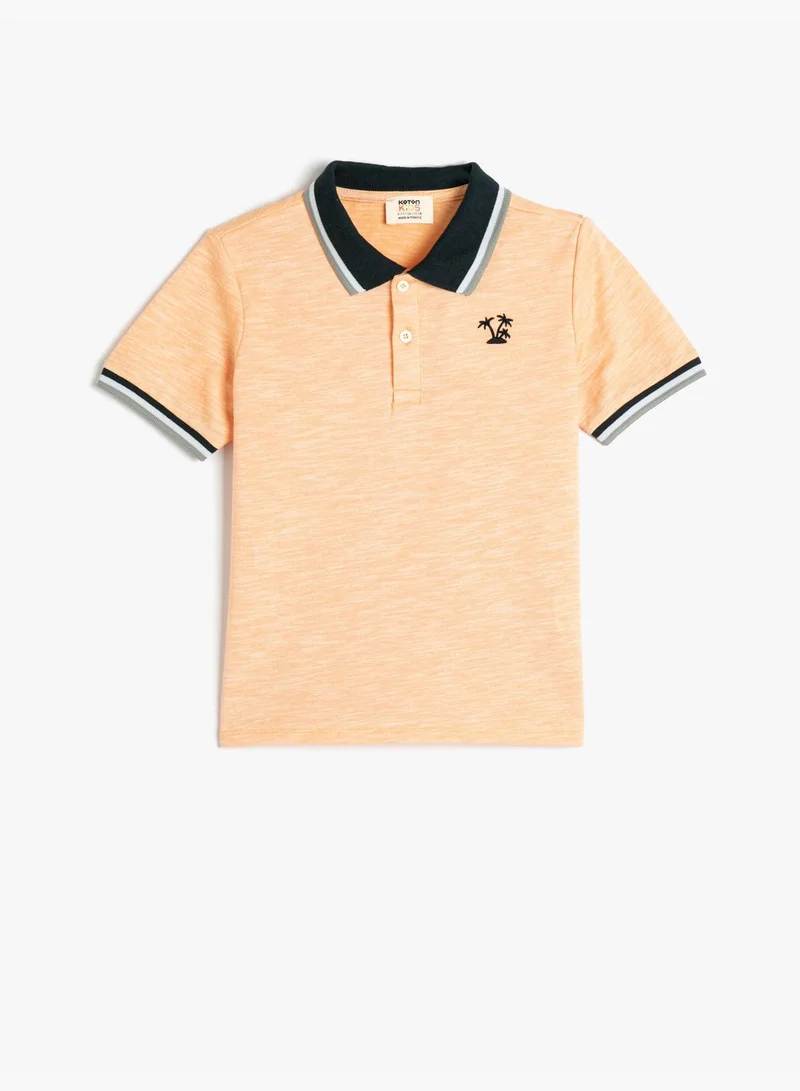 KOTON Polo T-Shirt Short Sleeve Button and Embroidered Detail Cotton