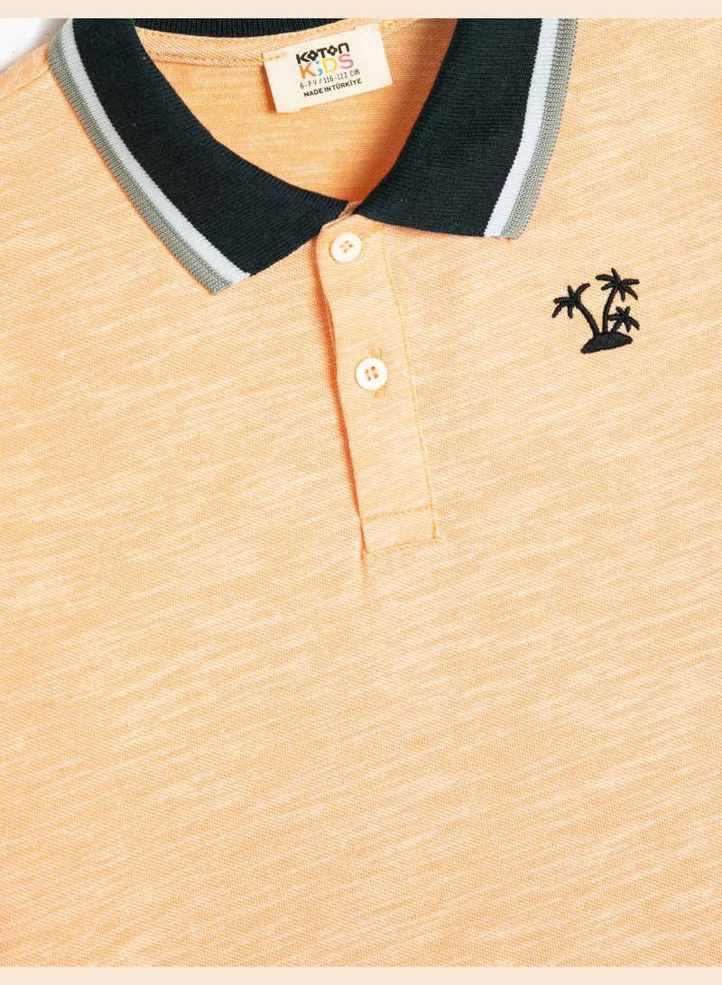 KOTON Polo T-Shirt Short Sleeve Button and Embroidered Detail Cotton