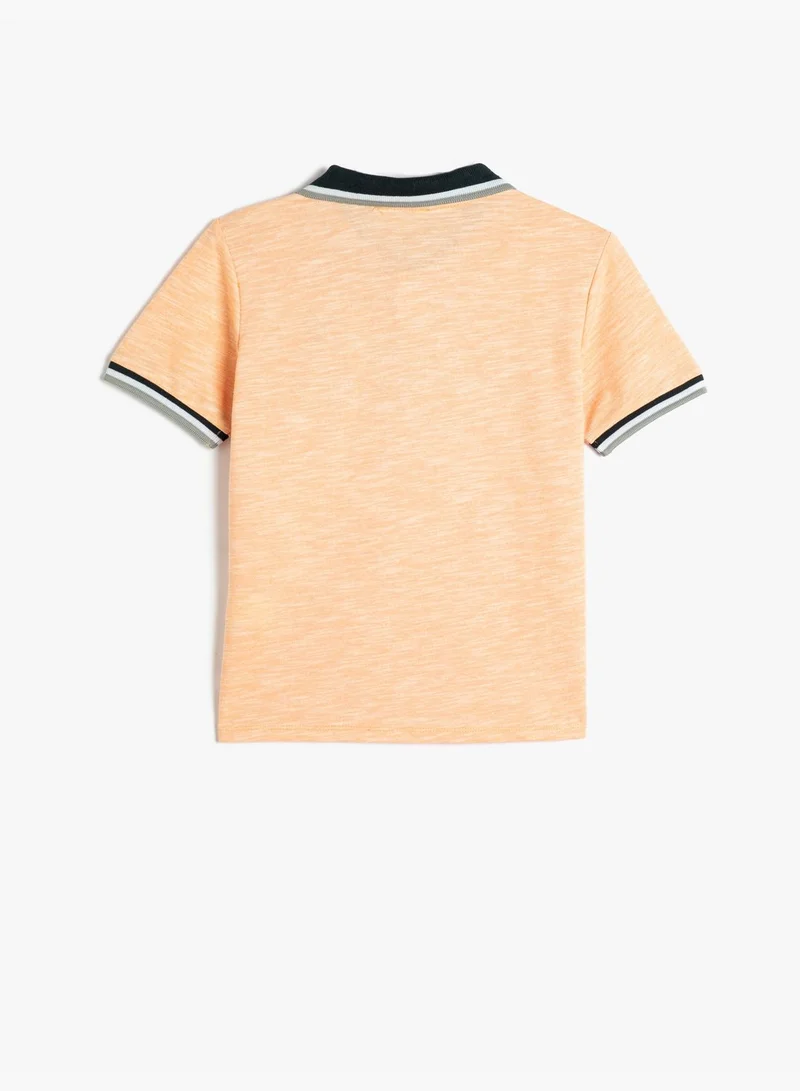 KOTON Polo T-Shirt Short Sleeve Button and Embroidered Detail Cotton