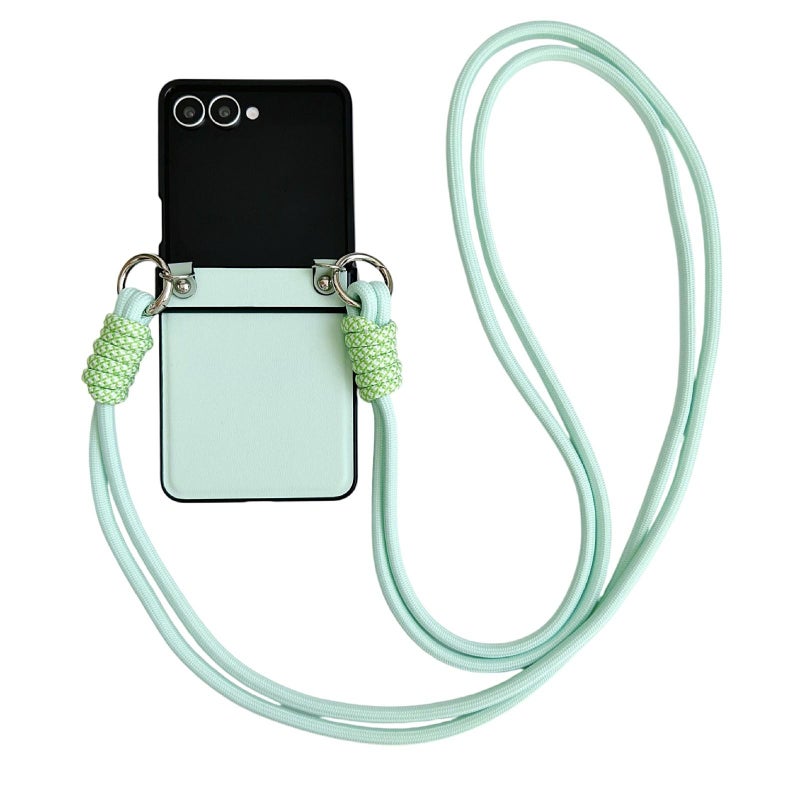 erorex For Samsung Galaxy Z Flip7 5G Morandi Leather Texture Phone Case With Lanyard(Green) - Image 1