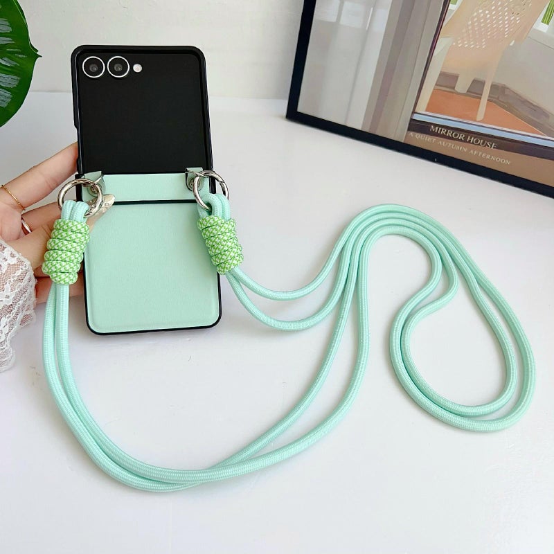 erorex For Samsung Galaxy Z Flip7 5G Morandi Leather Texture Phone Case With Lanyard(Green) - Image 2