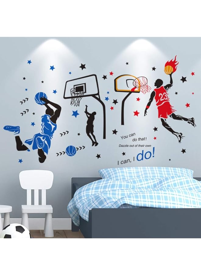 راكسوم BPA 3D لاعب كرة السلة دونك ستار الجدار ملصق الرياضة الجدار القابل للإزالة الجداريات الإبداعية الديكور للبنين غرفة المعيشة غرفة نوم أحمر أزرق مبارزة  - Image 2