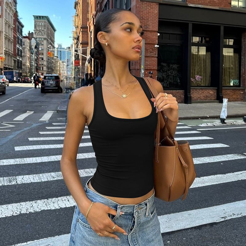 Ins Style Women'S Clothing Spring And Fashion Spice Girls Solid Color Sleeveless Square Collar Inner Base Small Vest Top - Image 5