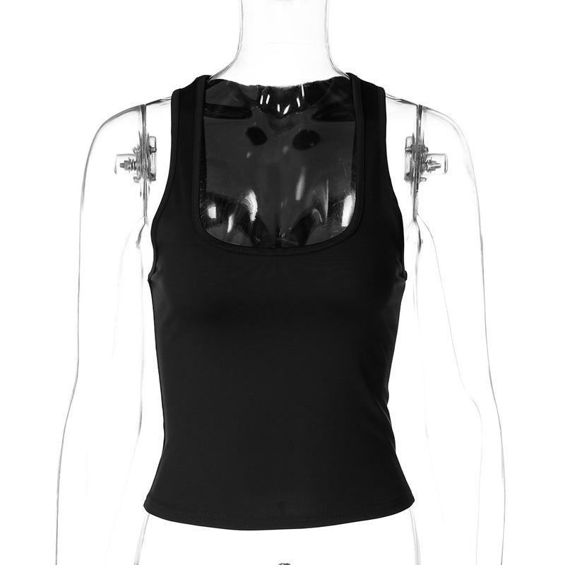 Ins Style Women'S Clothing Spring And Fashion Spice Girls Solid Color Sleeveless Square Collar Inner Base Small Vest Top - Image 1