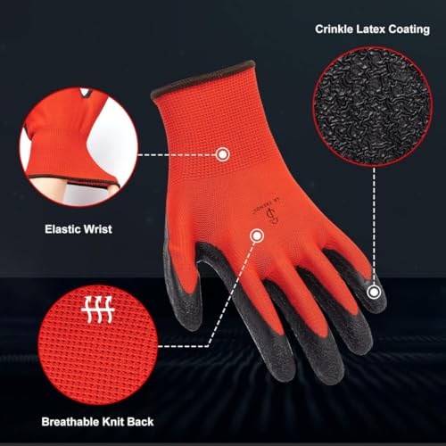 SR TRENDS Safety Gloves - Nylon Nitrile Coated Industrial & Home Cut Resistant Hand Gloves (RED/BLK (LATEX COATED), PACK OF 10 PAIRS) - Image 4