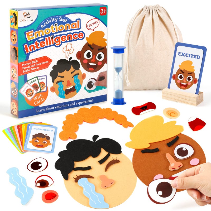PP OPOUNT Social Emotional Learning Toy, Funny Faces Games with 28 Facial Expressions and 12 Emotional Flashcards, Preschool Learning Activities Toy to Express Emotions for Kids Age 3+ - Image 1